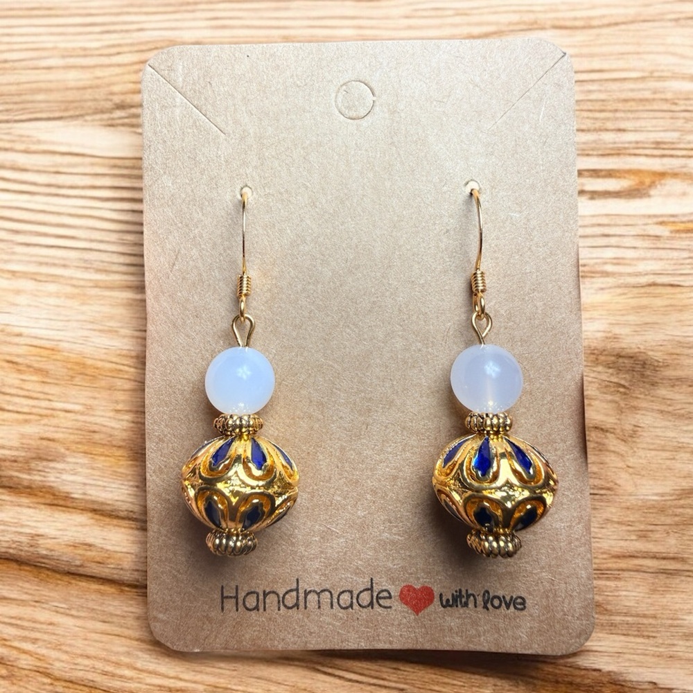 Handmade Gold and Blue Earrings